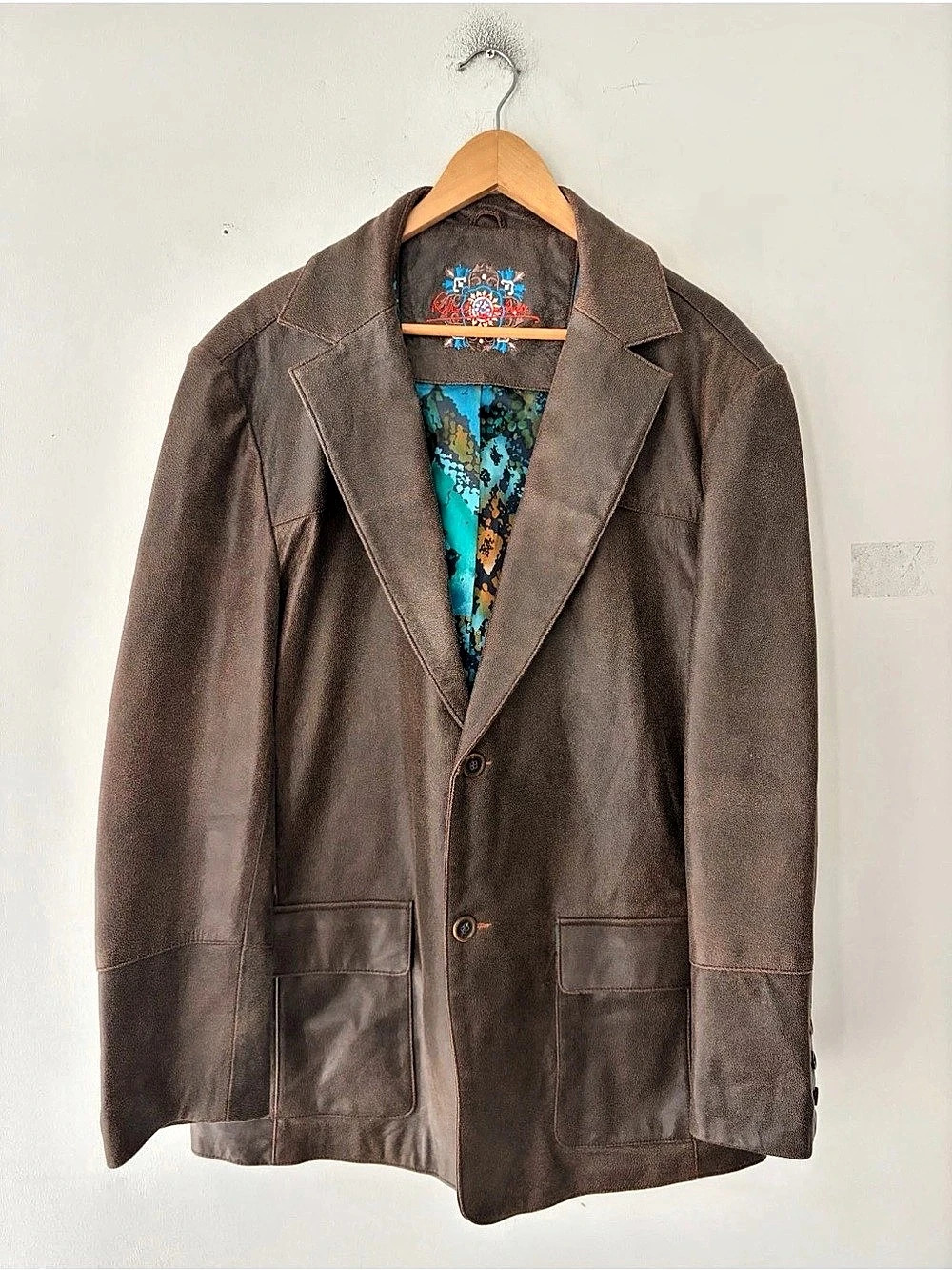 Robert Graham Brown Leather Blazer Sport Coat Jacket Size 46